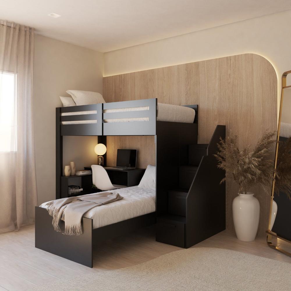 Miniatura Beliche Multifuncional Solteiro Adulto com Escrivaninha Star Office Casatema Preto Perfect Touch