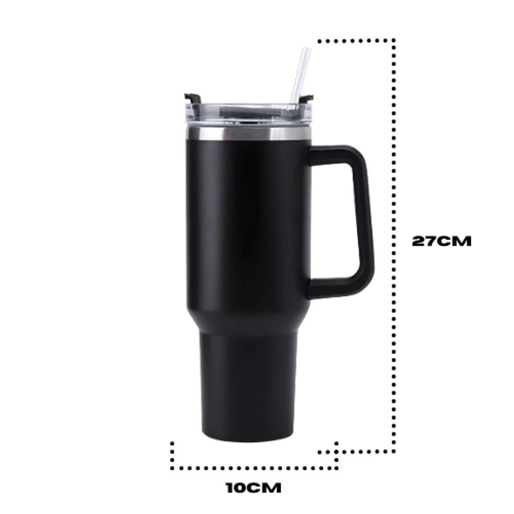 Miniatura Copo Térmico Grande 1200 Ml Canudo Parede Dupla Cor Preto