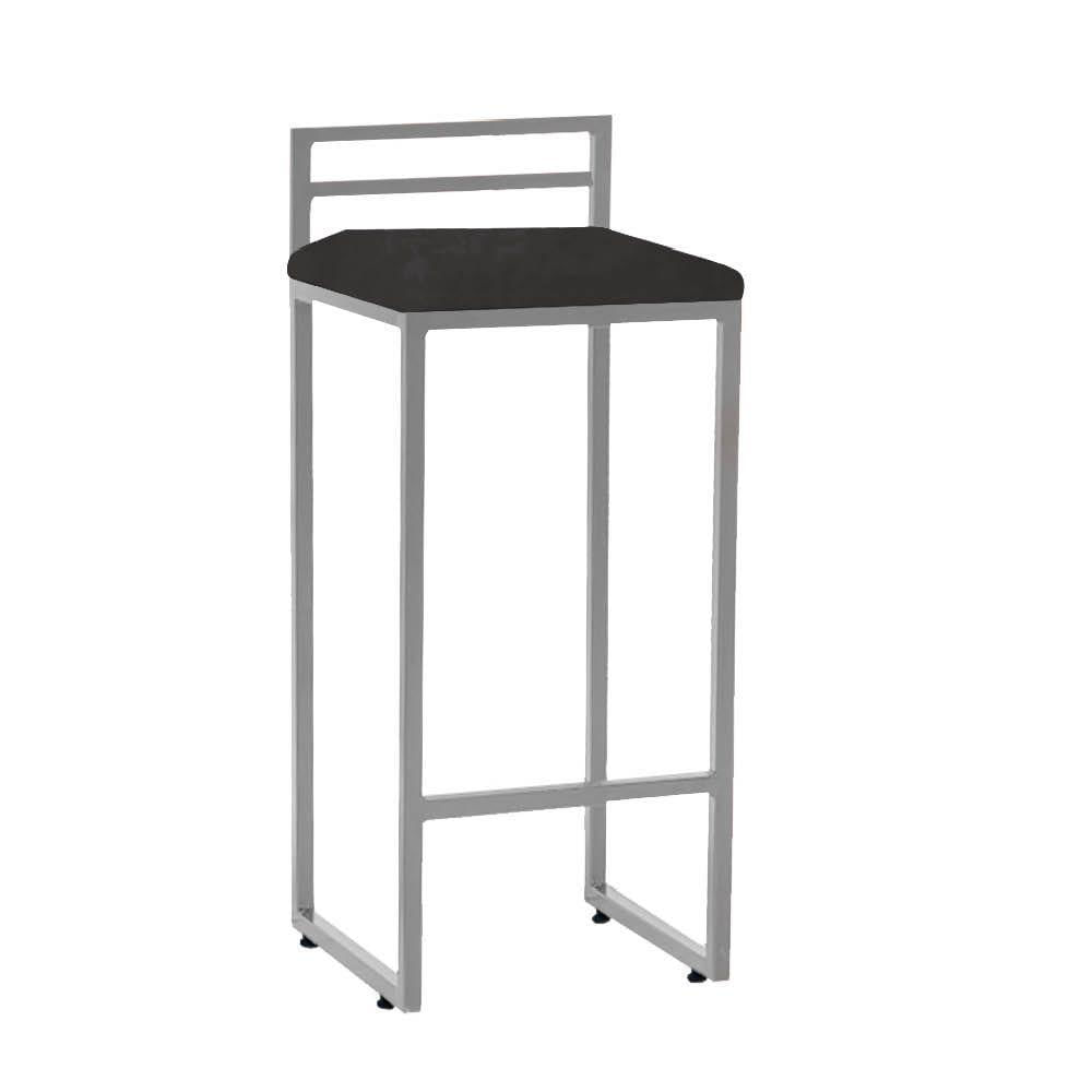 Miniatura Banqueta Alta Com Encosto Petra Balcão Bar Cozinha Bistrô Ferro Prata Suede Cinza