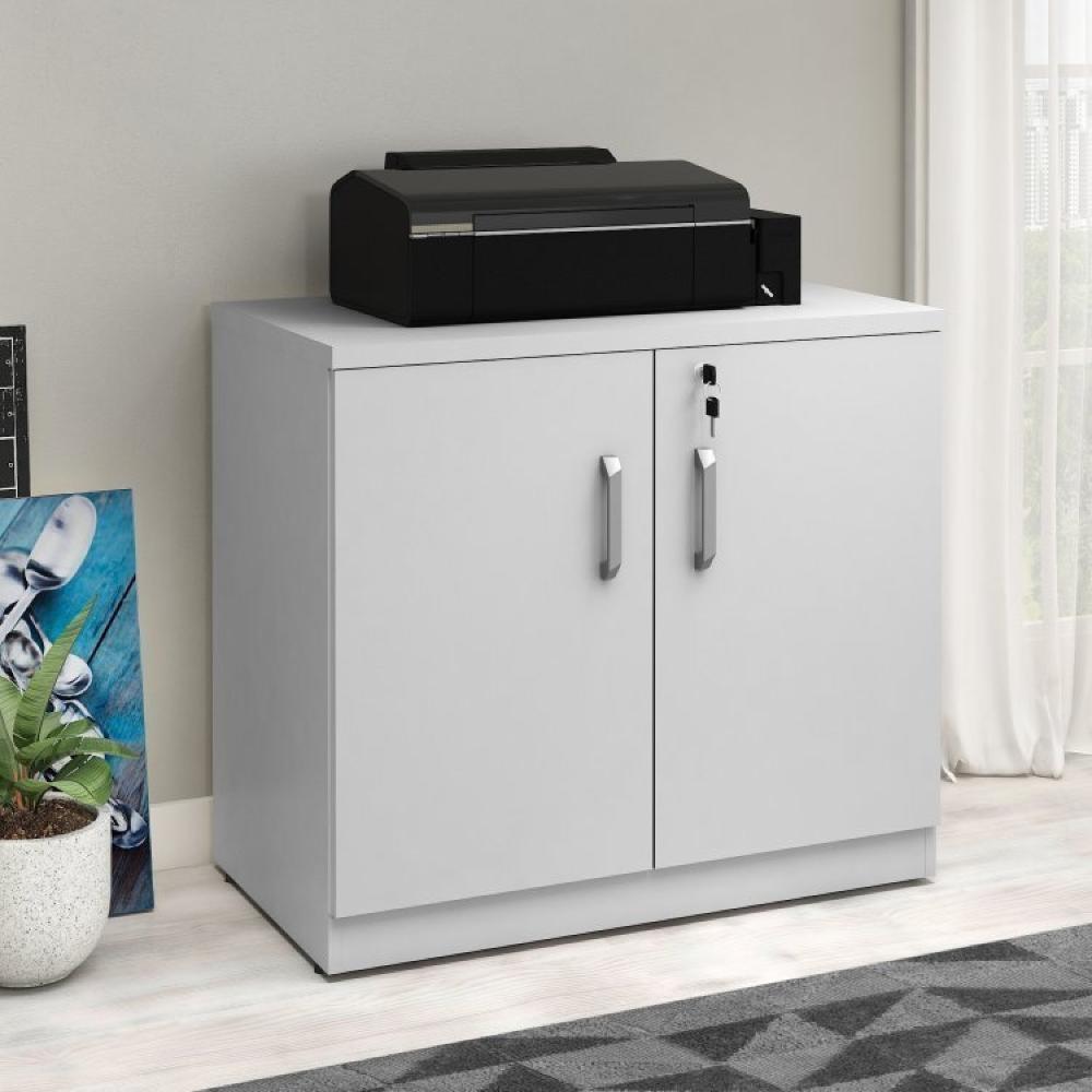 Armário para Escritório Alto 2 Portas e Armário Baixo 2 Portas com Chave Espresso Móveis Cinza Cristal