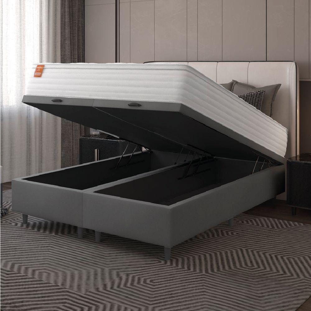 Miniatura Cama Box Baú Colchão Casal King Molas Ensacadas Real Branco / Cinza Inducol Branco