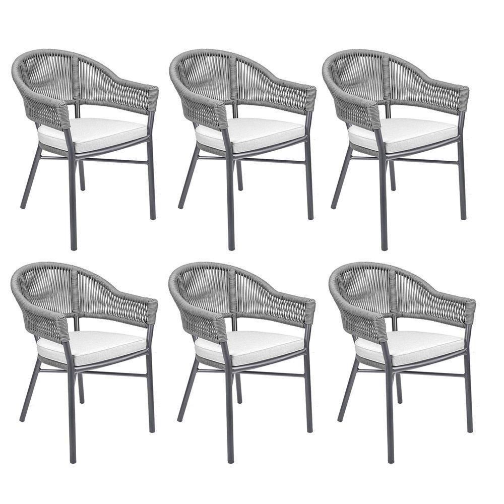 Miniatura Kit 6 Cadeiras área Externa De Alumínio Bear Com Corda Naútica Grafite G56 - Gran Belo