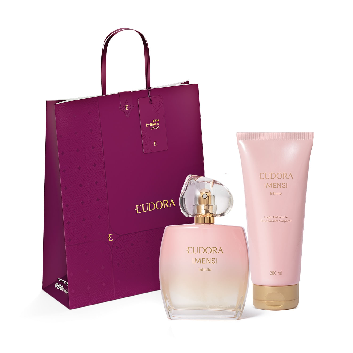 Miniatura Combo Imensi Infinite: Desodorante Colônia 100ml + Loção Hidratante Desodorante Corporal 200ml + Kit Sacola Eudora Natal