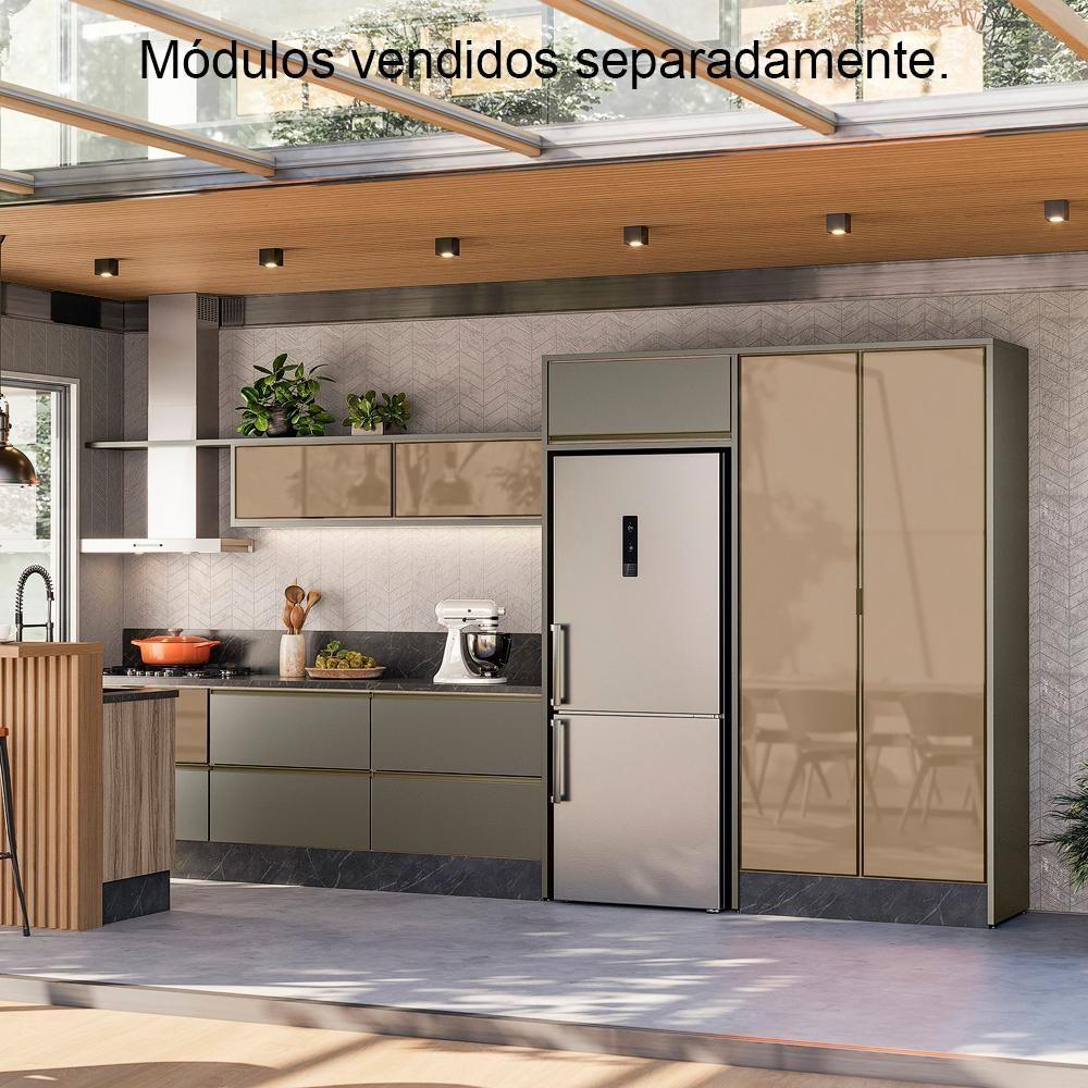 Balcao Tampo 2g Vidro 80cm Mdf Kali 16415 Nicioli Carvalho Toq Chumbo