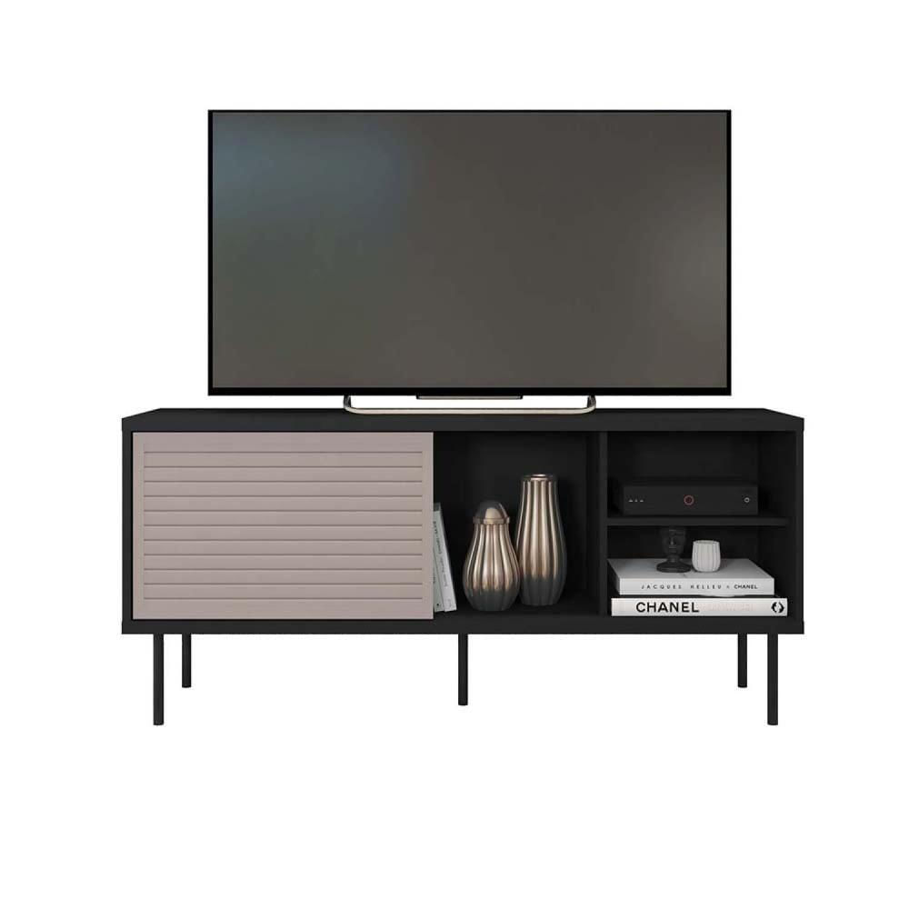 Miniatura Rack para TV até 55 Polegadas Industrial 136cm em BP Porta Pier Wood Prime Caemmun Preto Tx/Cacao