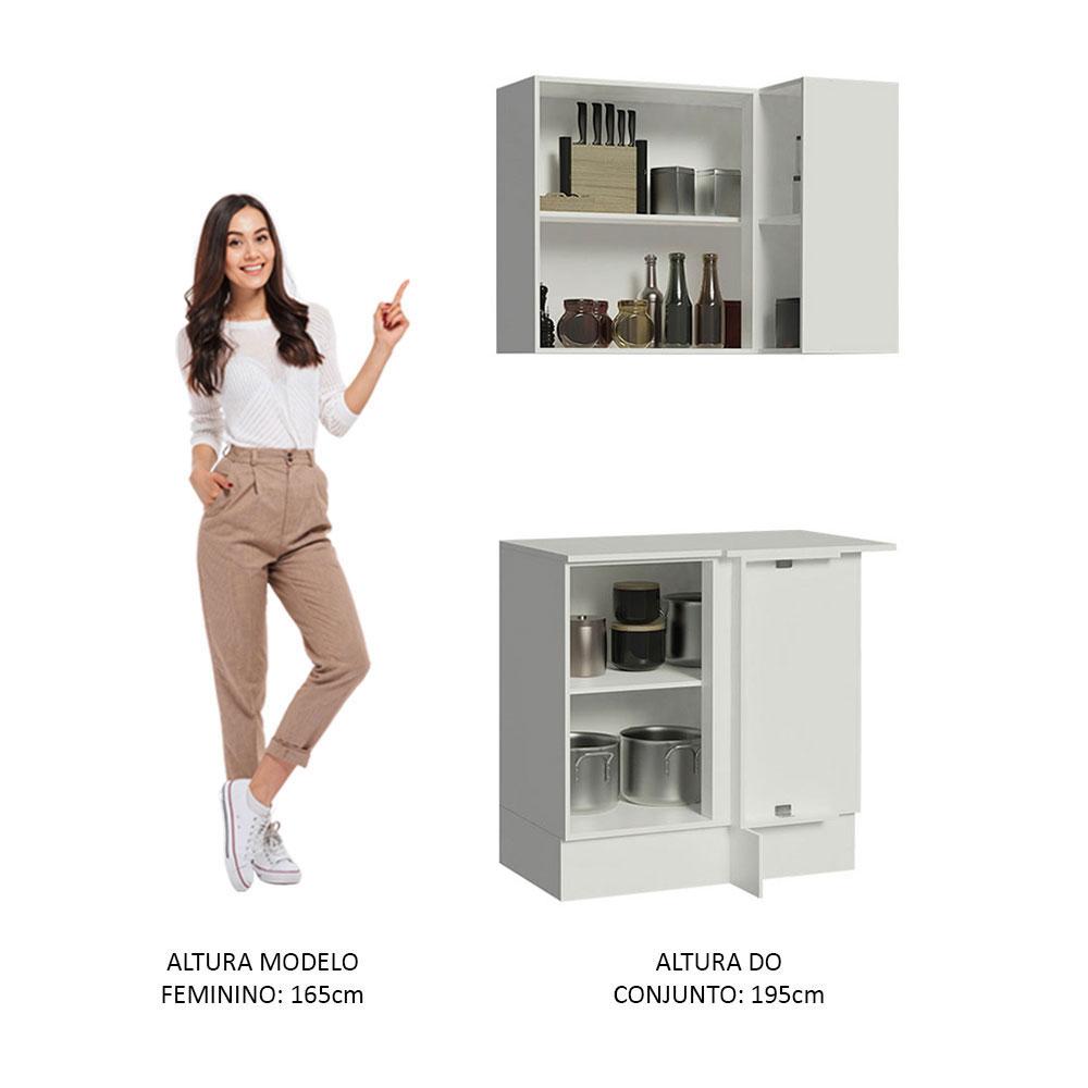 Kit Armário de Cozinha de Canto 100% MDF 2 Portas e Nicho Branco Smart Madesa Branco