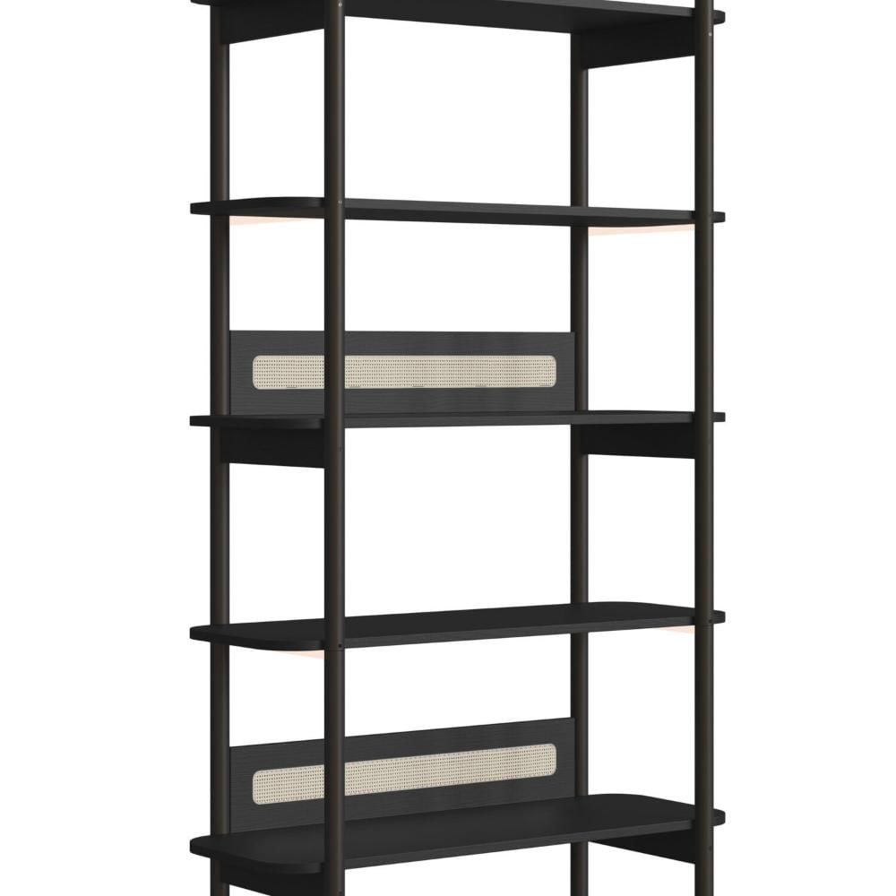 Estante 180 cm 6 Prateleiras Palhinha Pé Madeira Preto