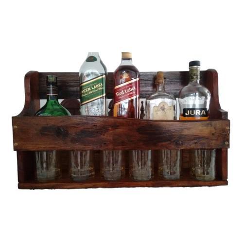 Miniatura Adega De Whisky De Madeira E Porta Copos