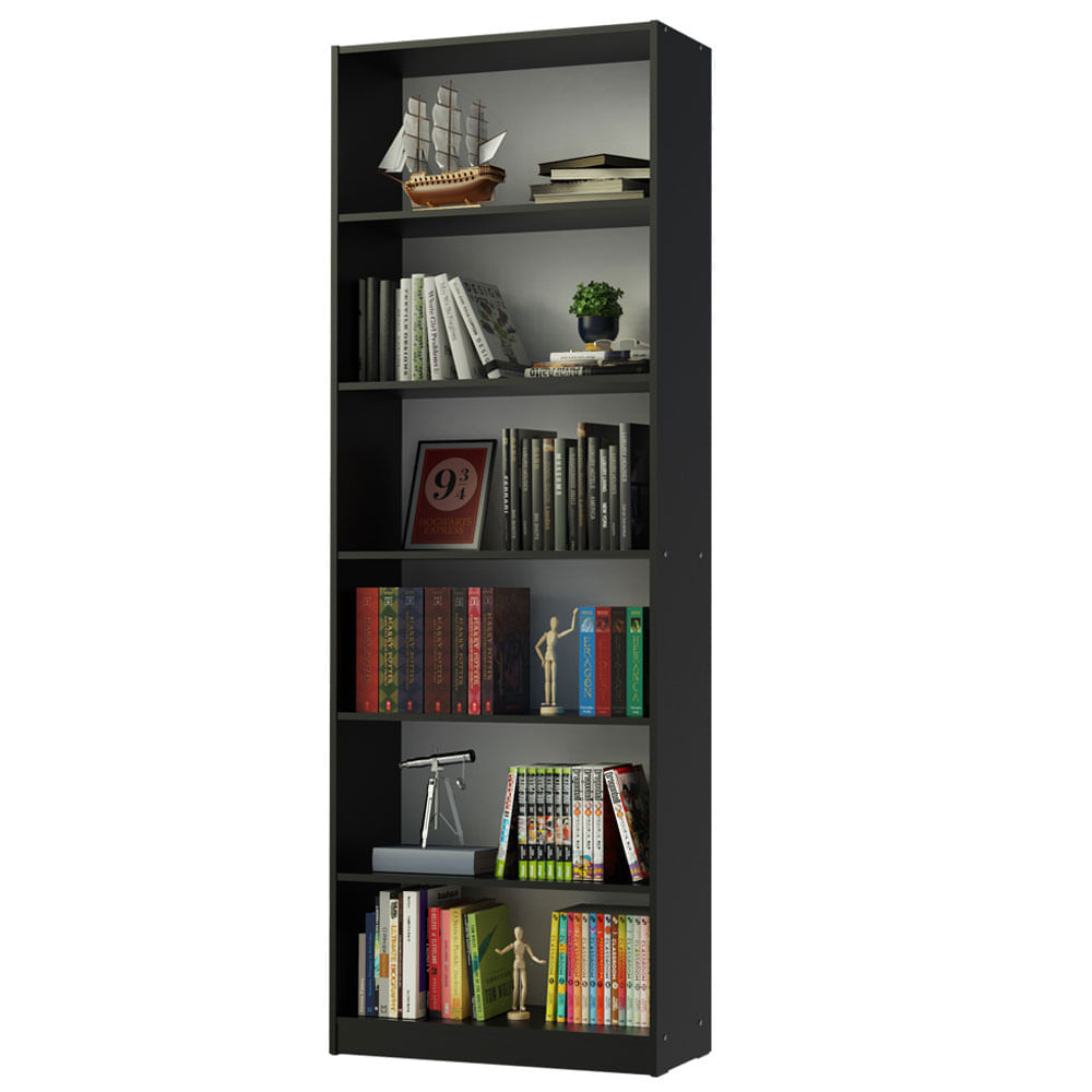 Miniatura Estante Livreiro Madesa 6908 com 6 Nichos Preto Cor:Preto