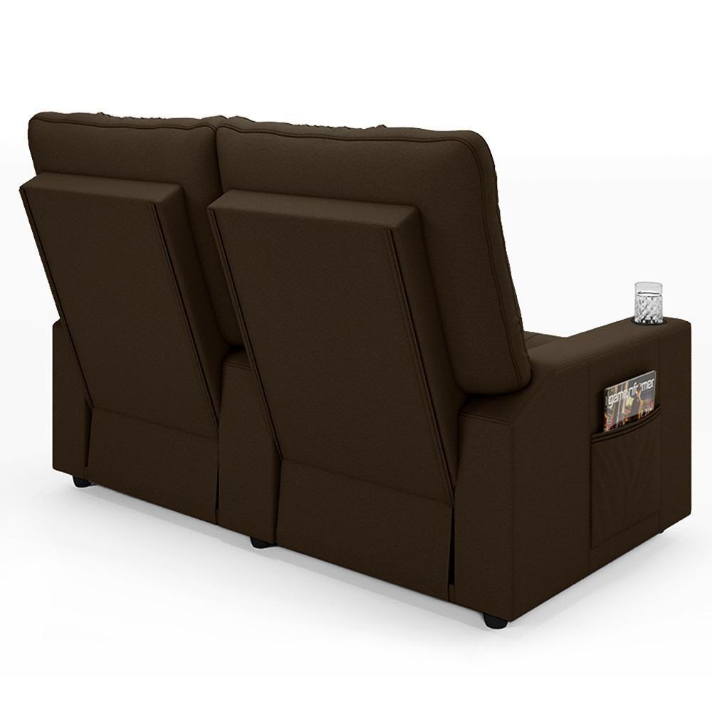 Poltrona De Cinema Reclinável 2 Lugares Baú Usb Mallie Fh9 Veludo Marrom - Mpozenato