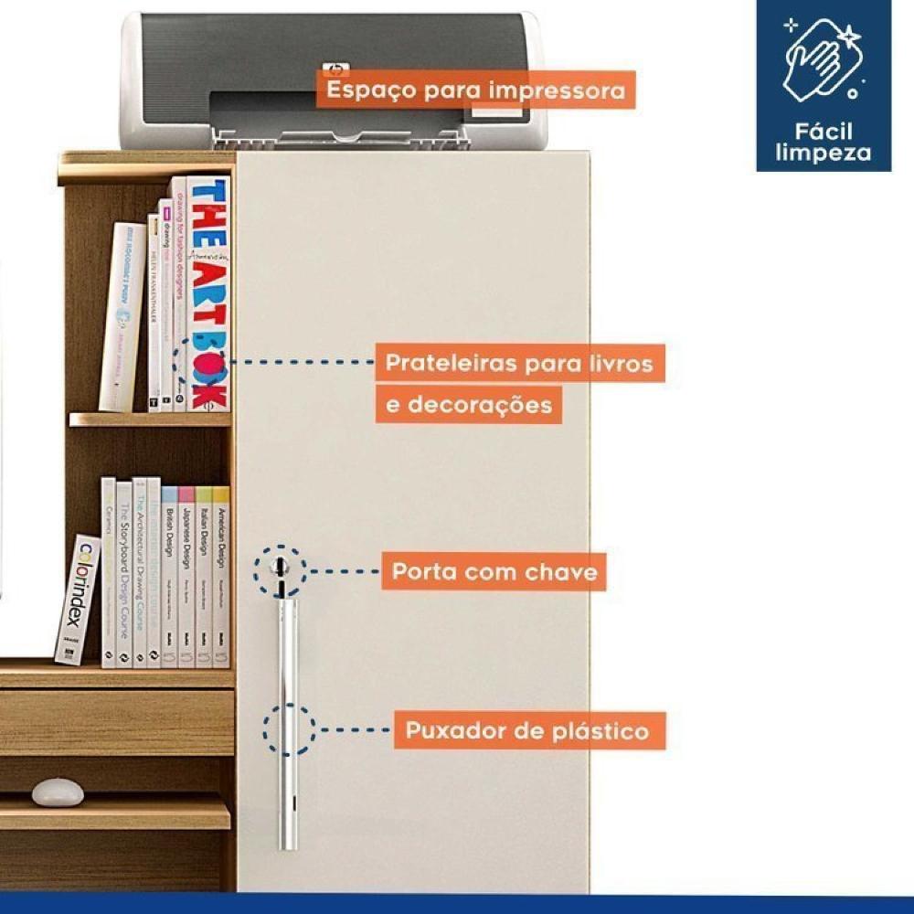 Conjunto Mesa para Computador Escrivaninha com Armário e Armário Multiuso 2 Portas com Chave Asteca Cinamomo/Off White