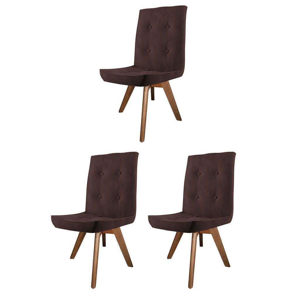 Miniatura Conjunto 03 Cadeira De Jantar Drop Com Botão Base Giratória Carvalho Corino Marrom