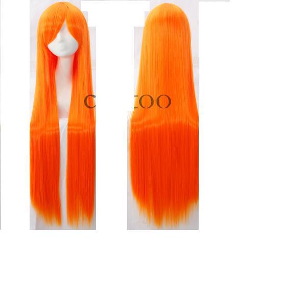 Miniatura Peruca Wig Super Longa 1 Metro Cosplay Fantasia Laranja