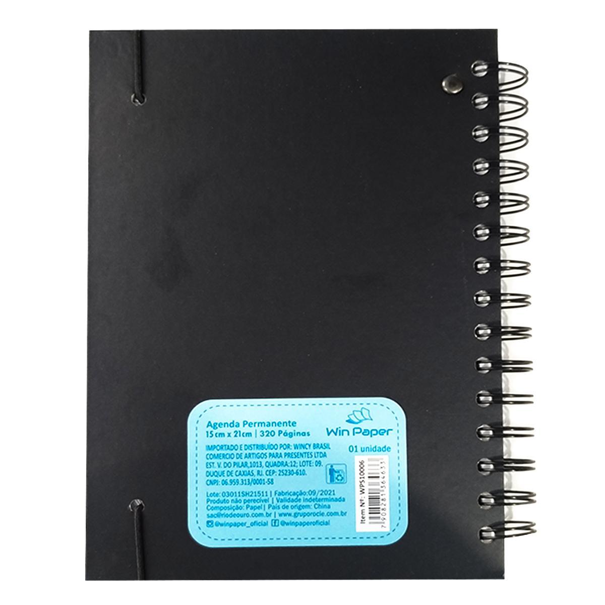 Miniatura Agenda Permanente Preta - 15X21 320 Folhas Win Paper