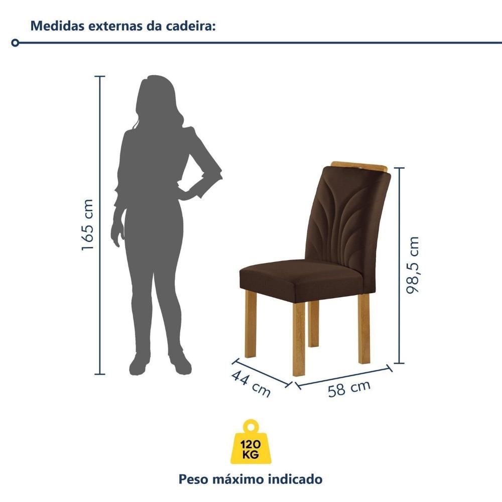 Conjunto Mesa Melina 120cmx90cm com 4 Cadeiras Carolina Tampo Smart Plus com Vidro Cinamomo/Off White/Marrom