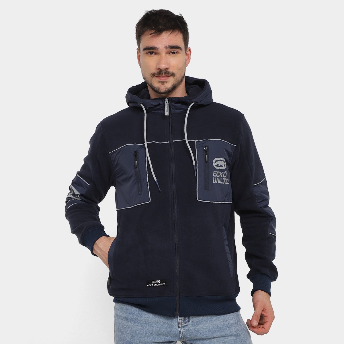 Miniatura Jaqueta Moletom Ecko Unltd Estampada com Capuz Masculina Marinho - G