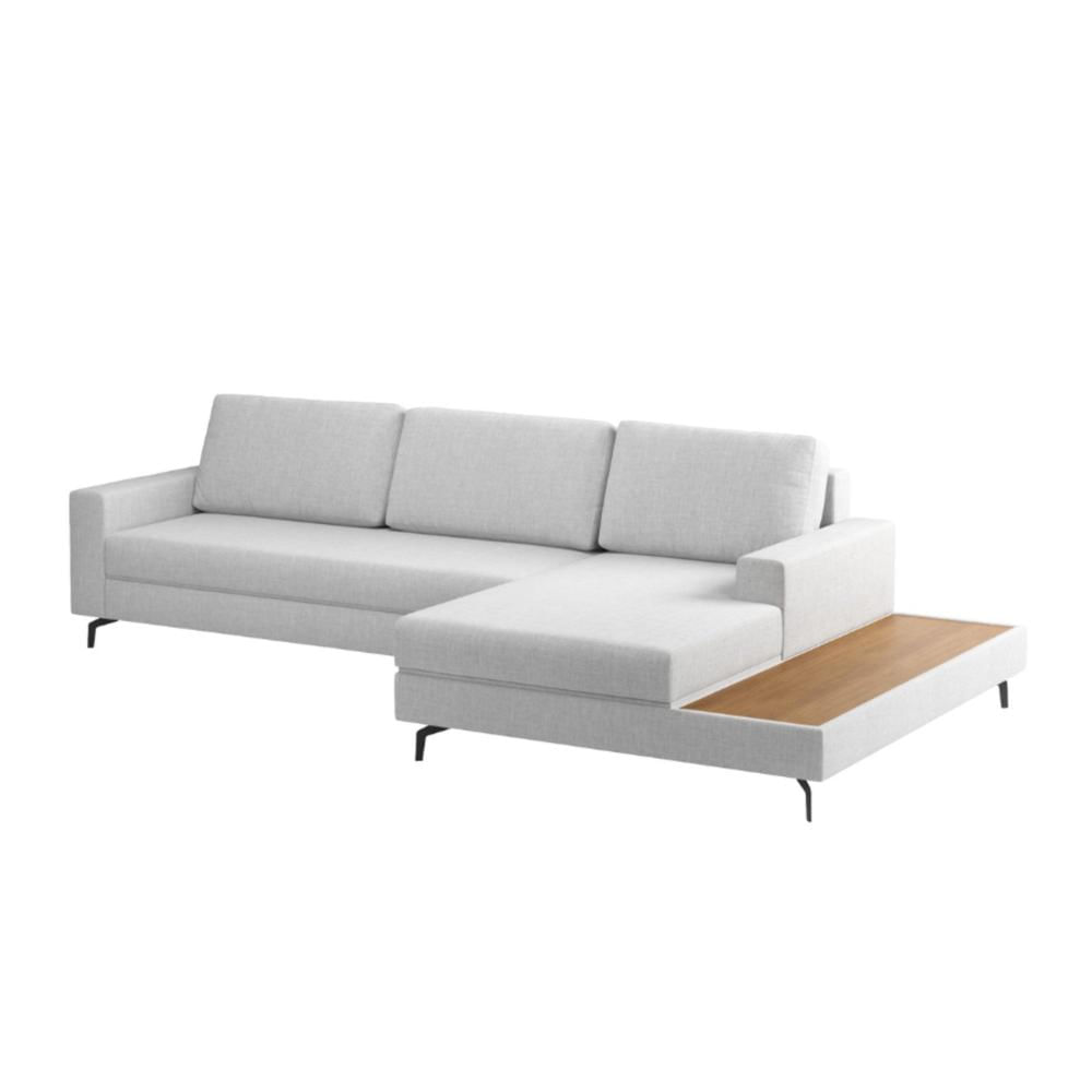 Miniatura Sofá em Linho 292cm Chaise Direito e Deck Loft Cinza