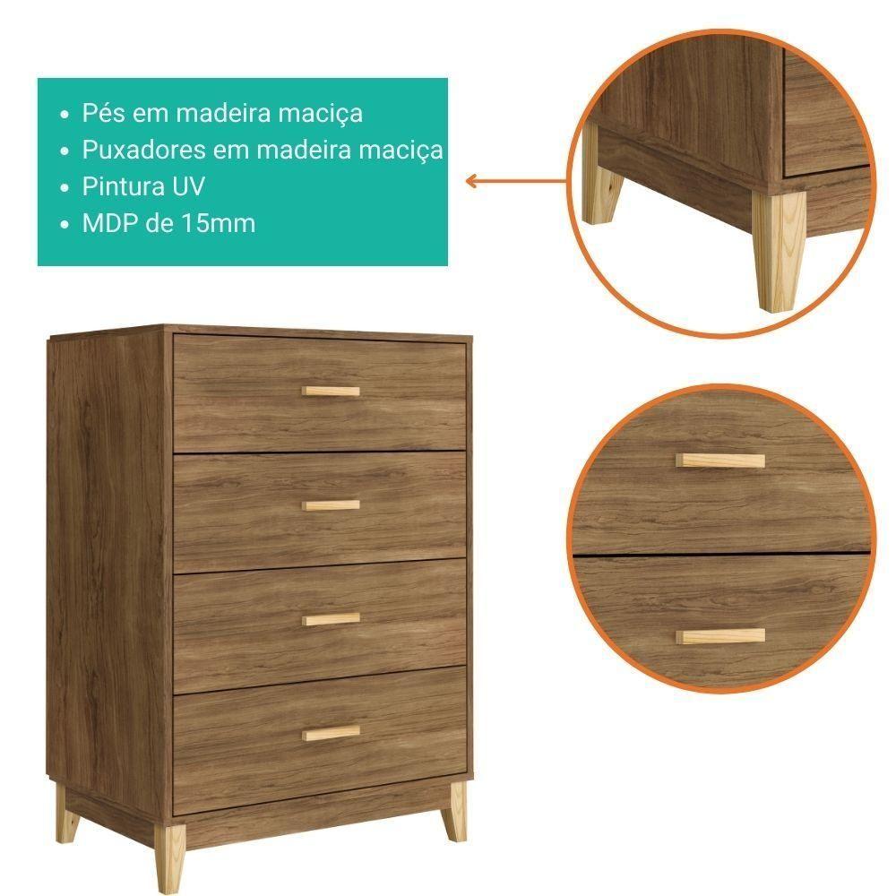 Miniatura Cômoda Com 4 Gavetas 99x70cm Pés Em Madeira Legno Movelbento Freijó Freijo