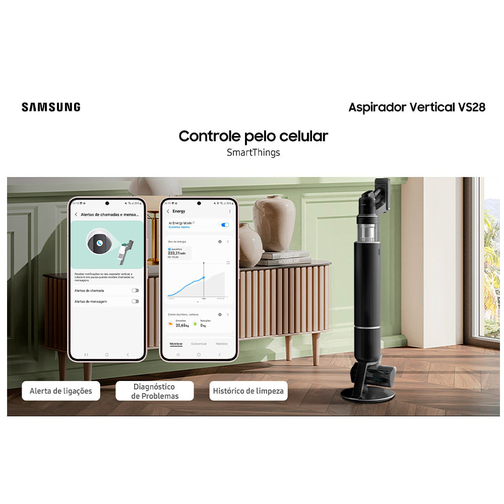 Aspirador de Pó Samsung Vertical sem fio Bespoke Jet com AI Cleaning e Clean Station 110
