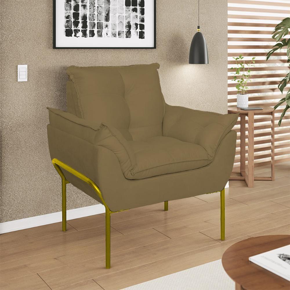 Miniatura Kit 2 Poltronas Luxo Base Reforçada Metal Dourado Capuccino