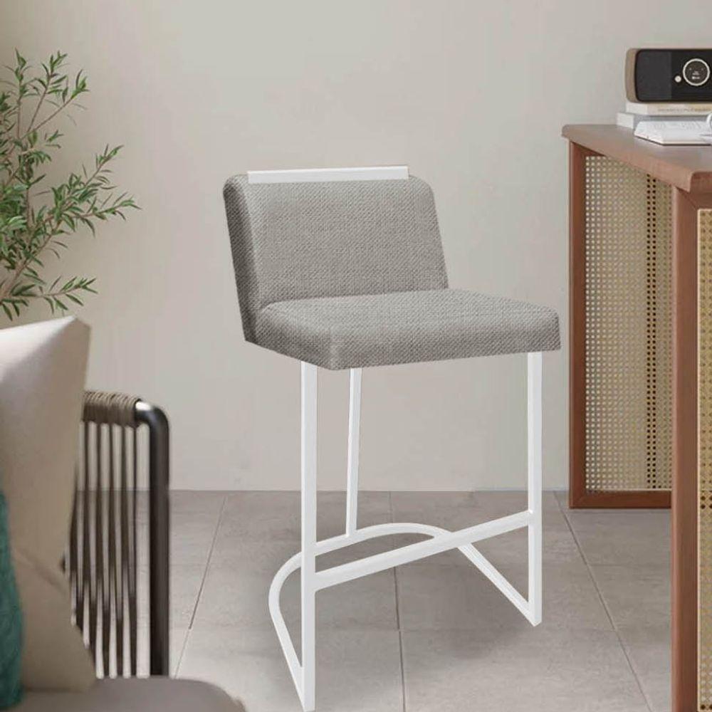 Miniatura Banqueta Com Encosto Nynna Luxo Confort Bistrô Cozinha Ferro Branco Linho Cru - Amey Decor