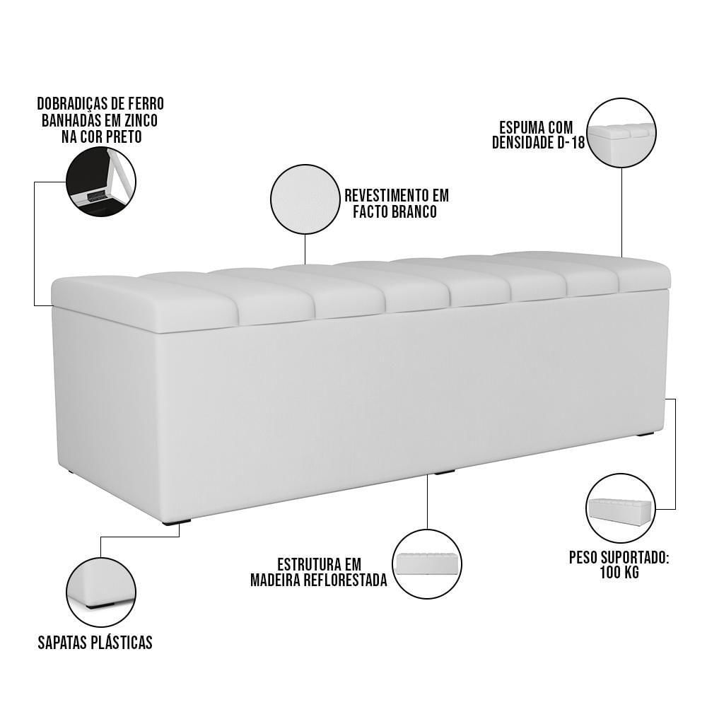 Calçadeira Recamier Baú Para Cama De Casal King Dália 195x50 Cm W01 Facto Branco - Lyam
