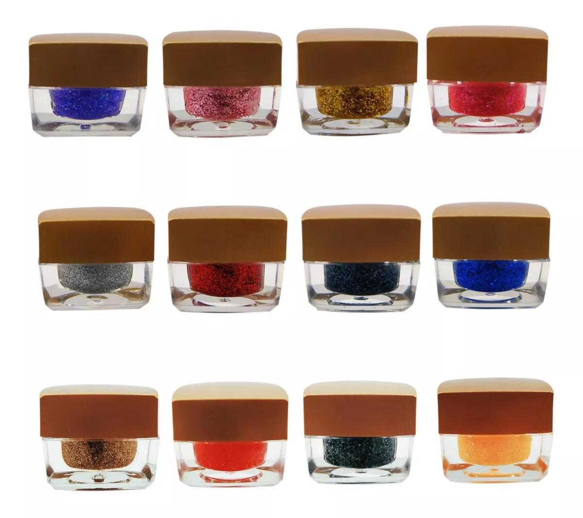 Miniatura Kit 12 Gel Colorido Glitter Decoração Unhas