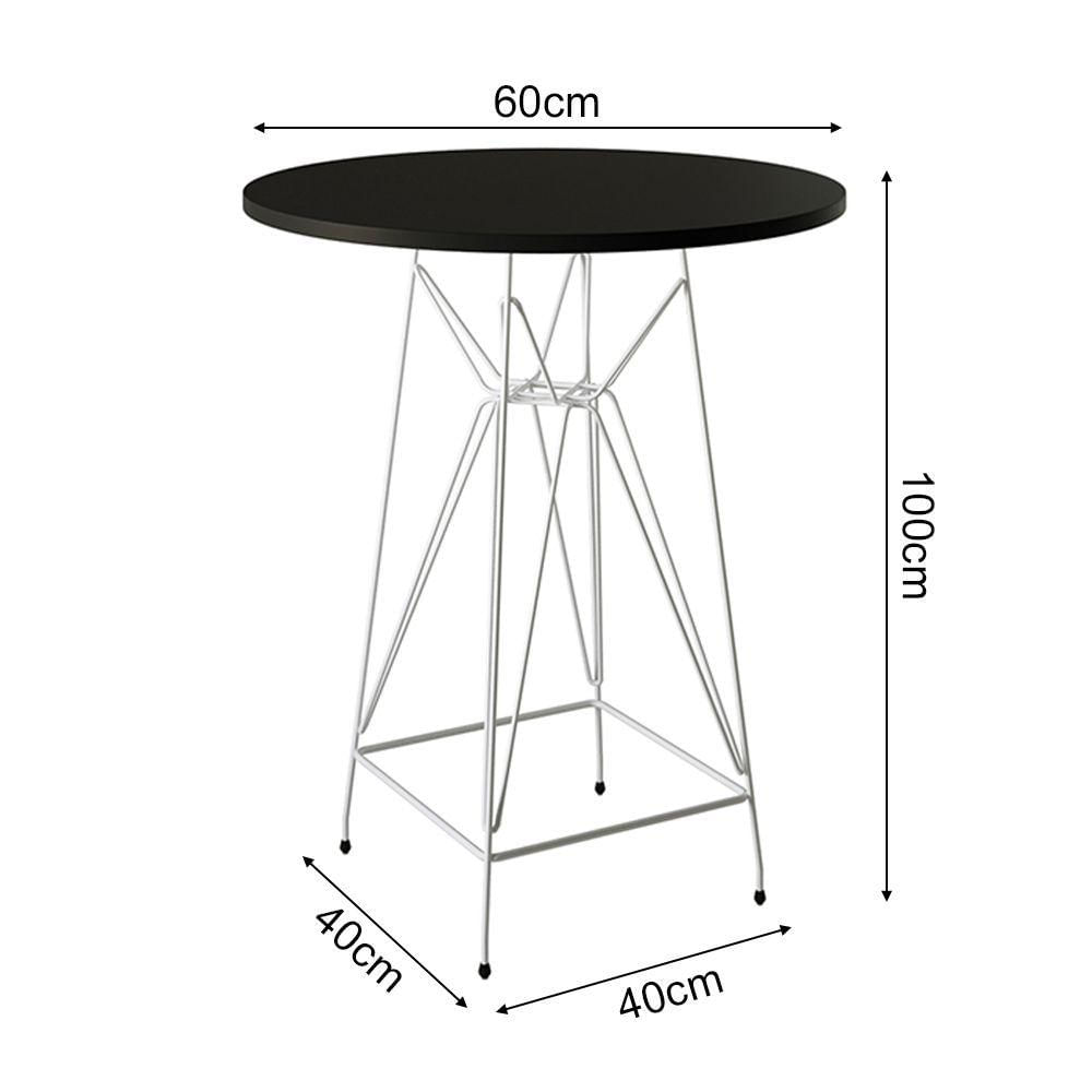 Miniatura Jogo Mesa Bistrô Eames Preta 60Cm 2 Banquetas Branca Base Ferro Branco - Cor: Preto