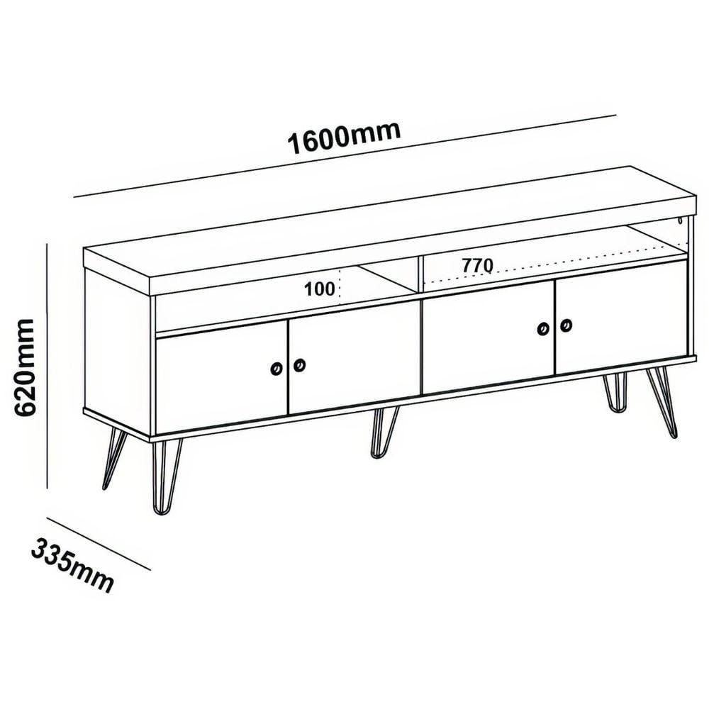 Miniatura Rack Para Tv Até 65 4 Portas 2 Prateleiras E Nichos Liberty Carvalho off White
