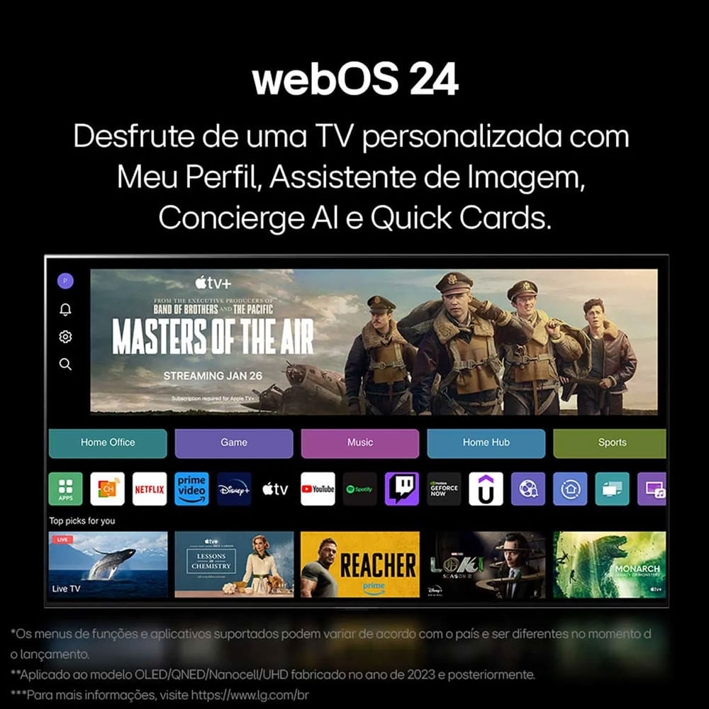 Smart TV 4K 50 Polegadas LG UHD 50UT8050 Processador A5 Ger7 AI Alexa/Chromecast integrado Otimizador de Jogos webOS 24 Controle Smart Magic Preto