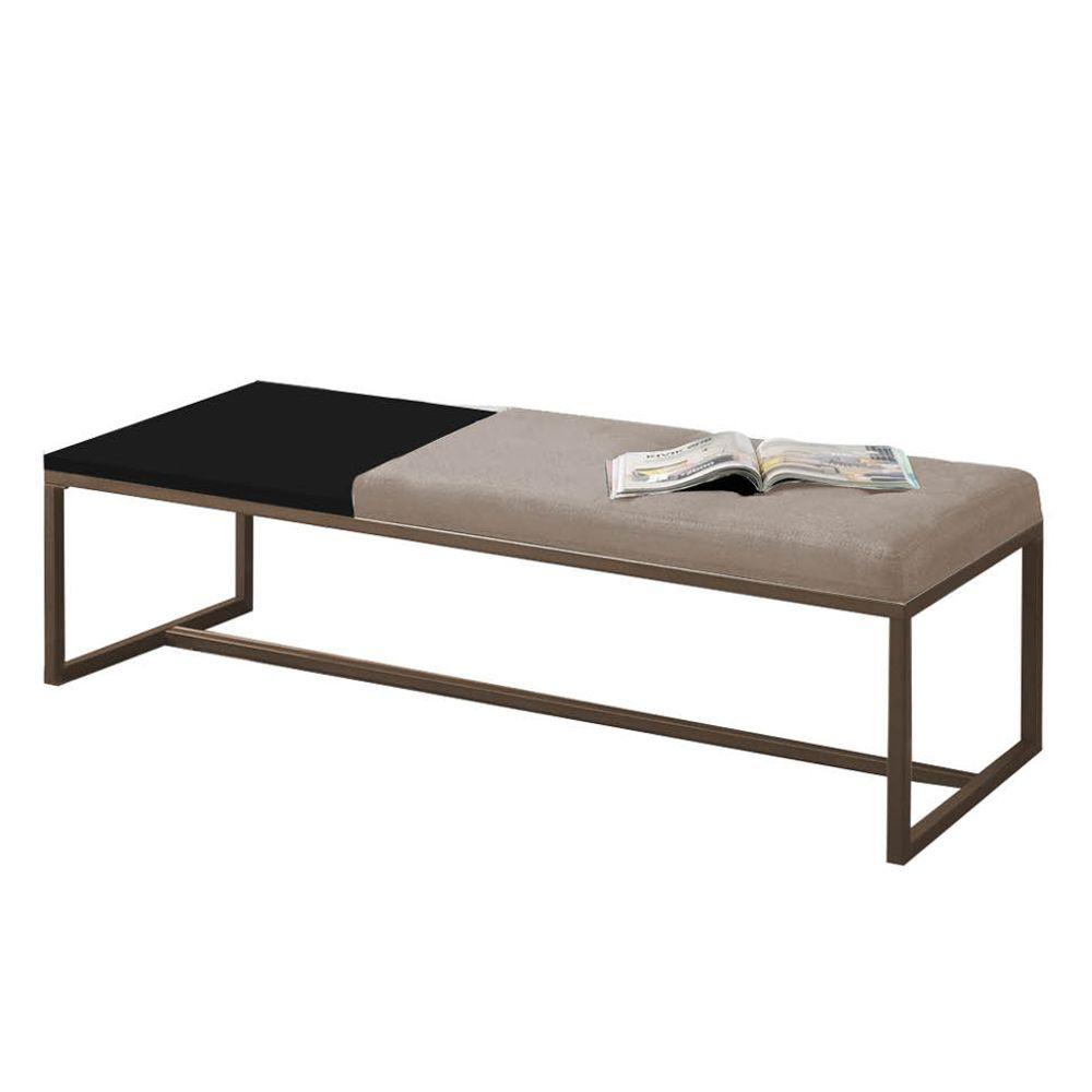 Miniatura Calçadeira Recamier Londres 140cm Marrom Suede Bege Mdf Preto - Ahazzo Móveis