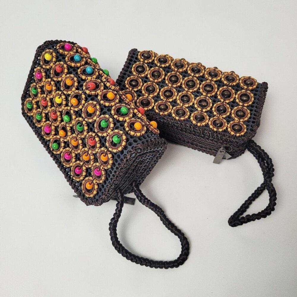 Miniatura Carteira De Mão Feminina Mini Bolsa De Mão Artesanal Com Miçangas marrom