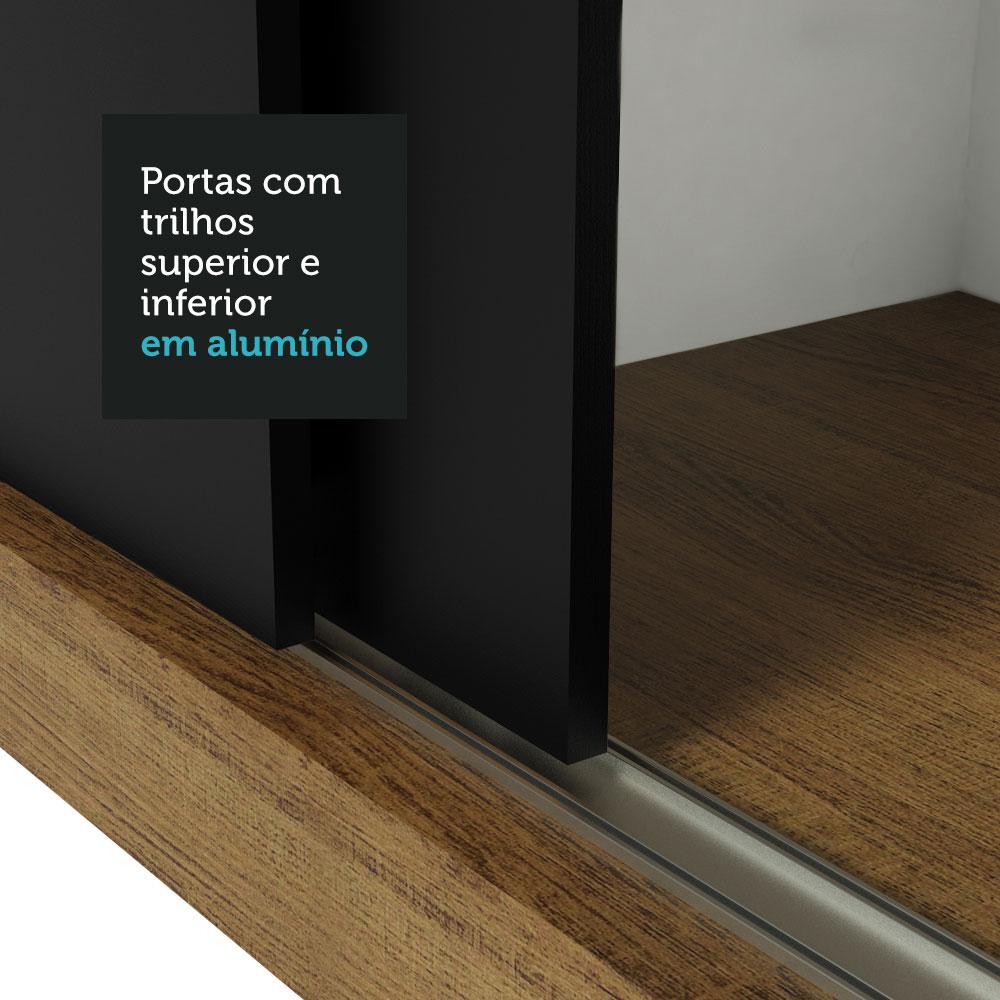 Miniatura Guarda Roupa Casal Madesa Mônaco 3 Portas de Correr com Espelhos Rustic/Preto