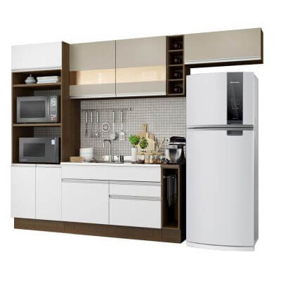 Miniatura Cozinha Completa Madesa Safira com Armário e Balcão Branco/Crema Cor:Branco/Crema