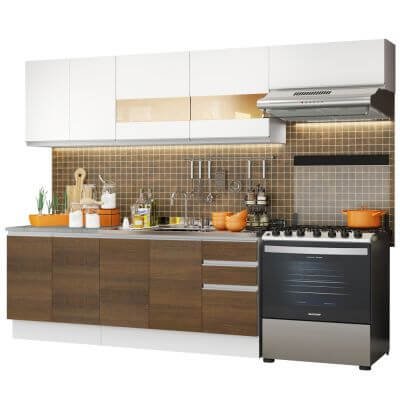 Miniatura Cozinha Completa Madesa Marcela Com Armário e Balcão (Sem Tampo e Pia) Branco/Rustic/Branco Cor:Branco/Rustic/Branco