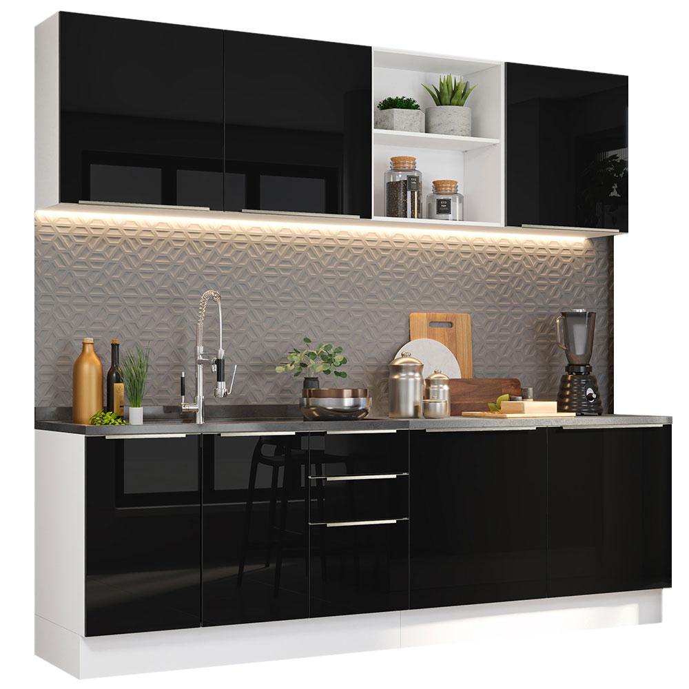 Miniatura Armário de Cozinha Completa 240cm Branco/Preto Lux Madesa 05 Branco/Preto