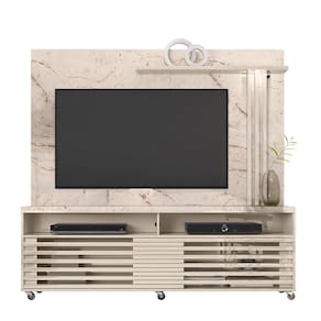 Miniatura Rack Madetec Cross com 182cm de Largura + Painel Madetec Cross com 182cm de Largura, Ideal para TV de Até 65” Calacata/Off White