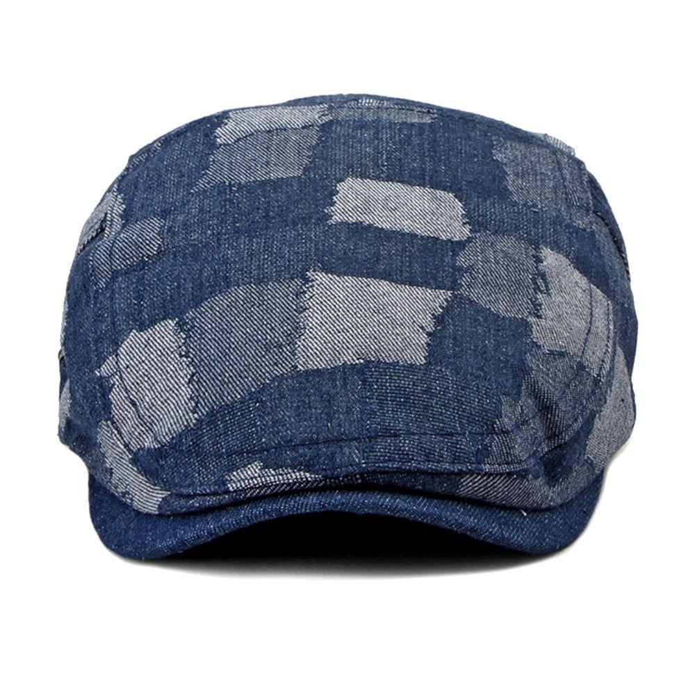 Miniatura Boina Xadrez Lavado Jeans Boné De Jornaleiro Italiana Azul