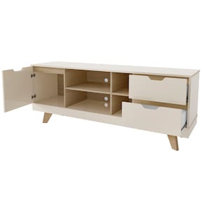Miniatura Rack Michigan Artely com 2 gavetas e 4 nichos para TVs de até 65 polegadas Off White e Carvalho