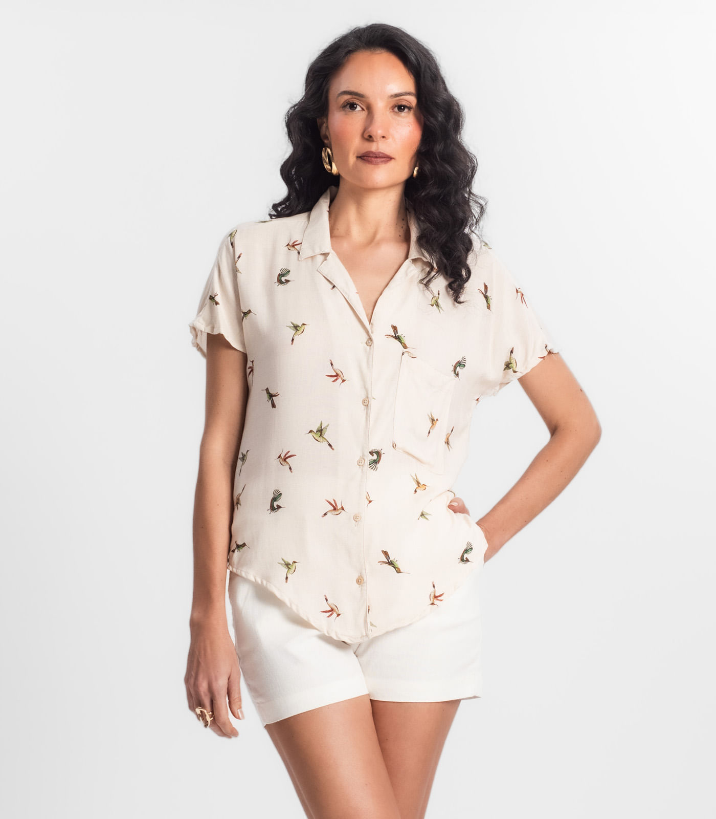 Miniatura Camisa Feminina Estampada Manga Curta Select Branco G
