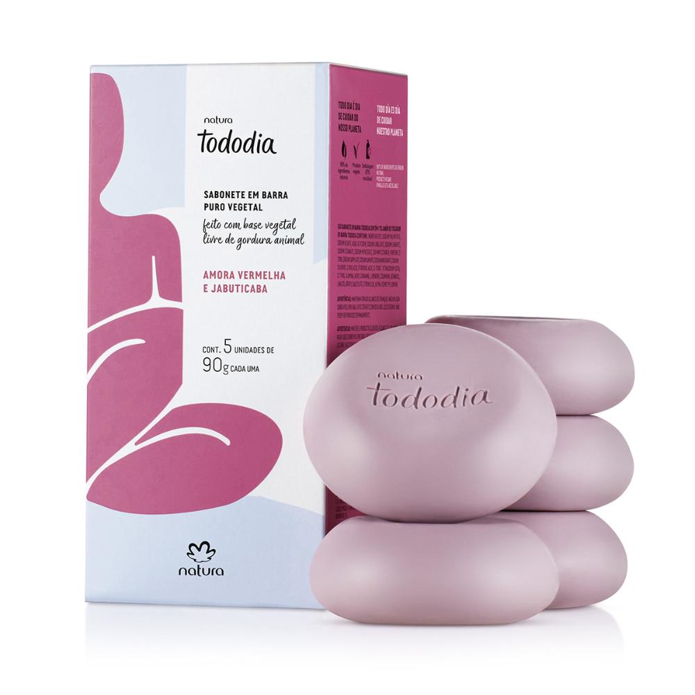 SABONETE EM BARRA PURO VEGETAL TODODIA AMORA VERMELHA E JABUTICABA 5 UN DE 90 G CADA