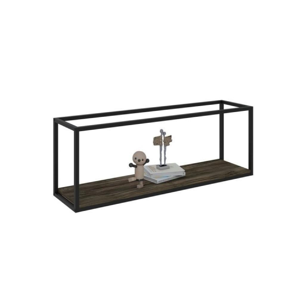 Conjunto Rack para TV até 50 Polegadas 1 Nicho Aéreo 2 Estante Estilo Industrial Active Yescasa Carvalho Dark