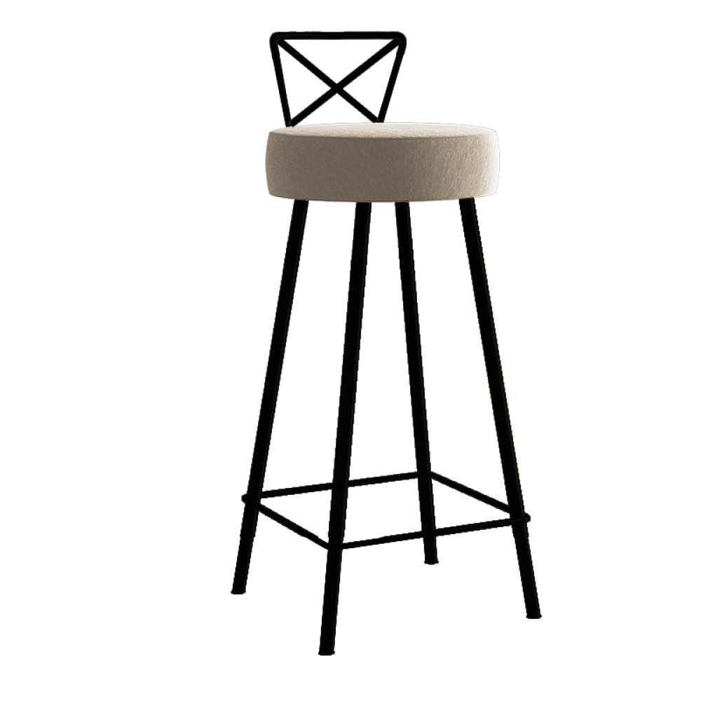 Miniatura Banqueta Alta Com Encosto Tânia Eiffel Cozinha Bar Bistrô Ferro Preto Corino Bege
