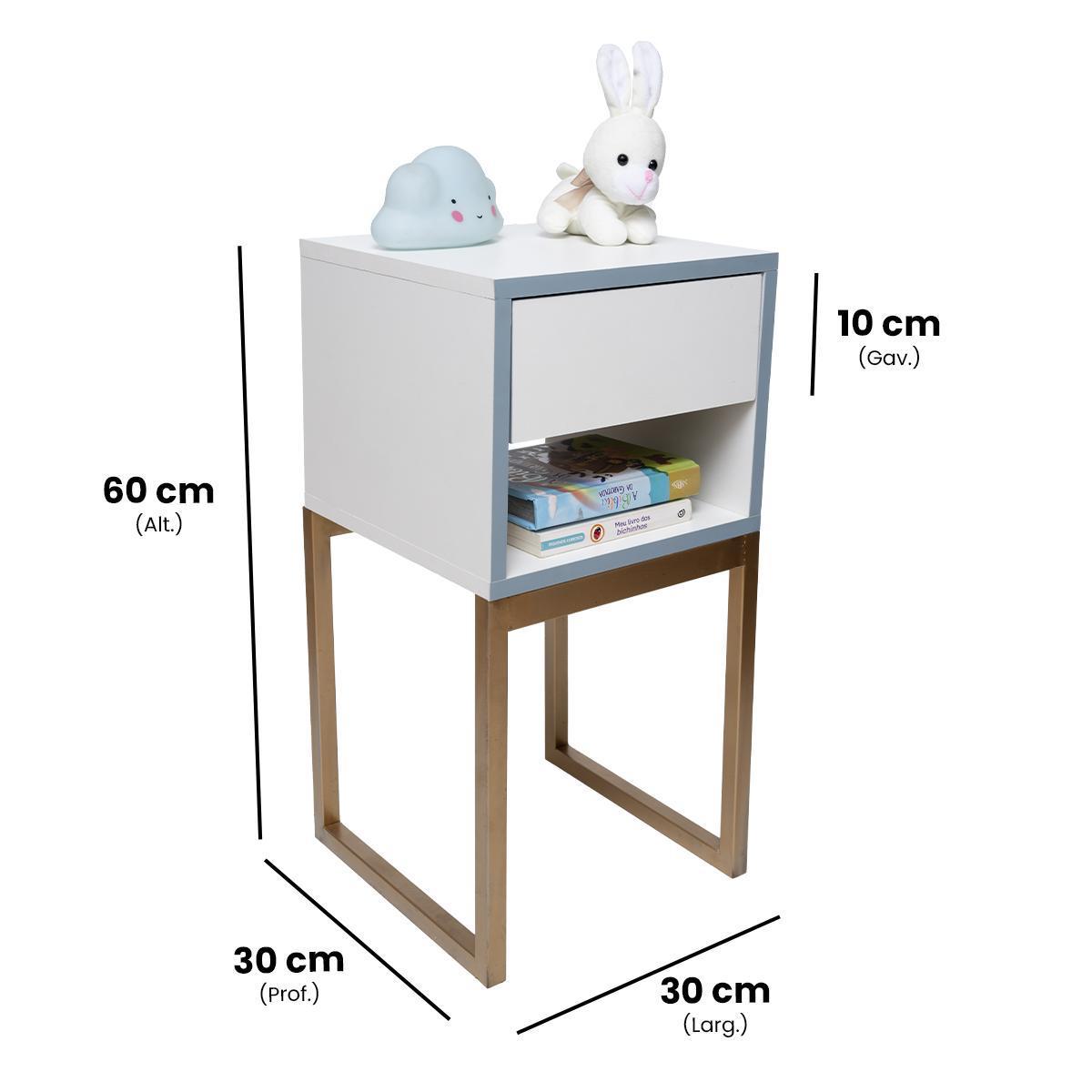 Miniatura Mesa Cabeceira Branca 30Cm Quarto Infantil Azul Eco Dourada