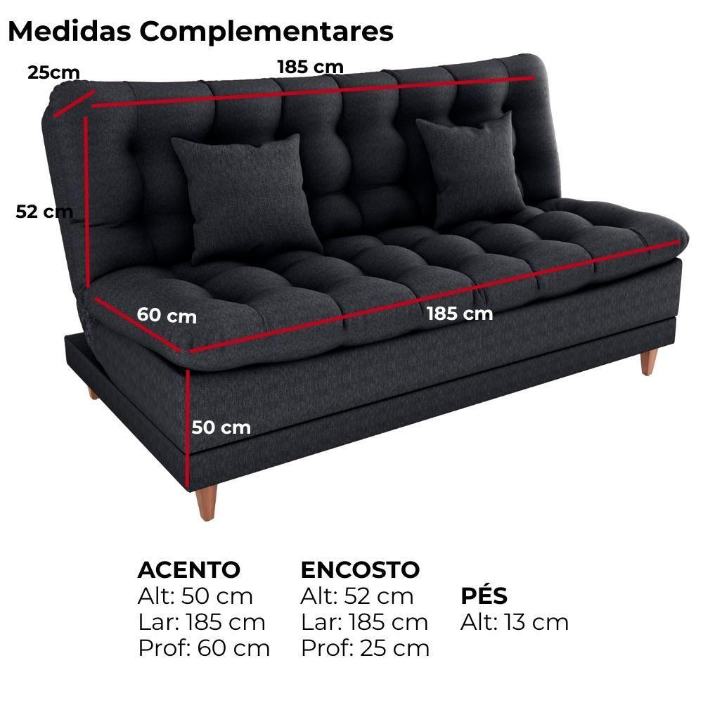 Miniatura Sofa Cama 2 Lugares 185 Cm Duda Tecido Pompeia G501 Chumbo Milani Store Chumbo
