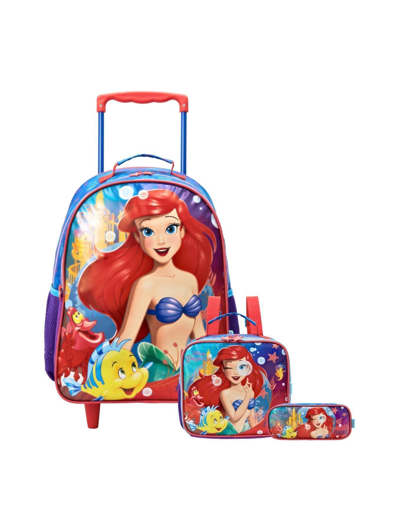 Miniatura Kit Escolar Mochila De Rodinha+Lancheira+Estojo Ariel Sereia