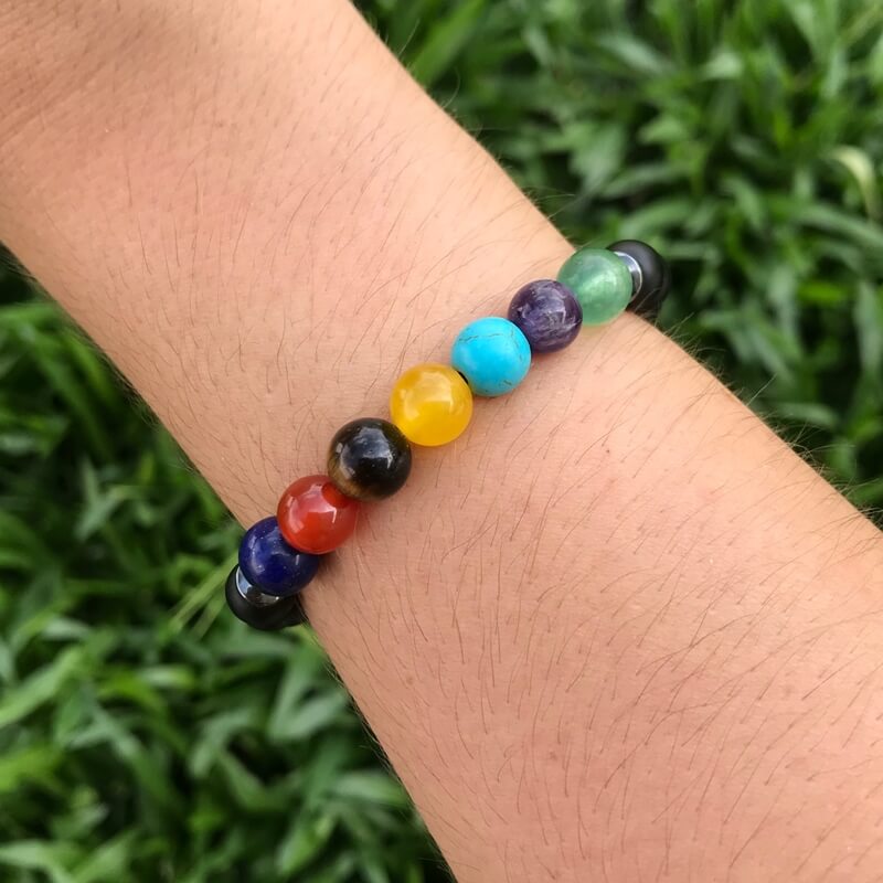 Miniatura Pulseira Masculina Pedra Ágata Matte e 7 Chakras
