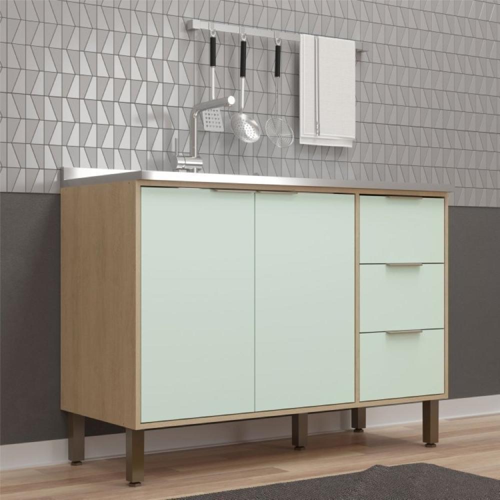 Jogo De Cozinha Modulada 5 Peças Karine Carvalho/Pistache Móveis Sul Moveis Sul Carvalho/Pistache