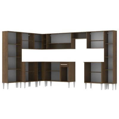 Cozinha Completa de Canto Reto Madesa Emilly Live com Armário e Balcão 17 Portas 1 Gaveta Rustic/Branco Cor:Branco/Rustic