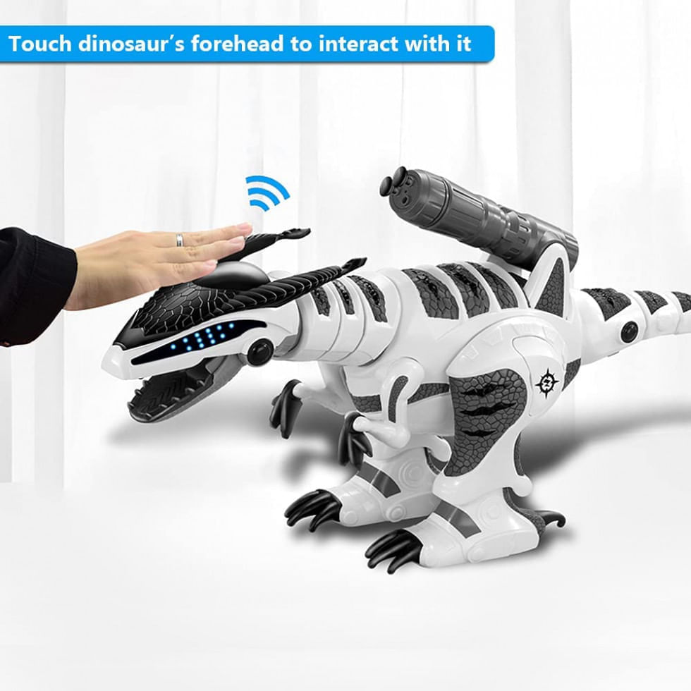 Miniatura Dinossauro Robô Interativo Dollox Programável com Controle Remoto para Crianças de 3 a 10 Anos